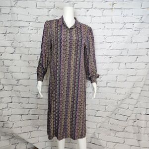 Pierre Balmain Vintage Silk Purple and Gold Long Sleeve Dress